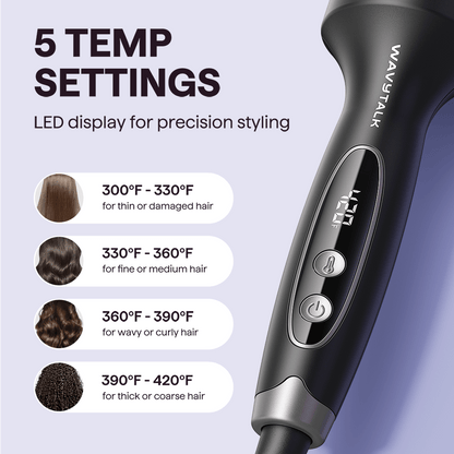 Black Blowout Boost Grande with temperature settings displayed on a light purple background