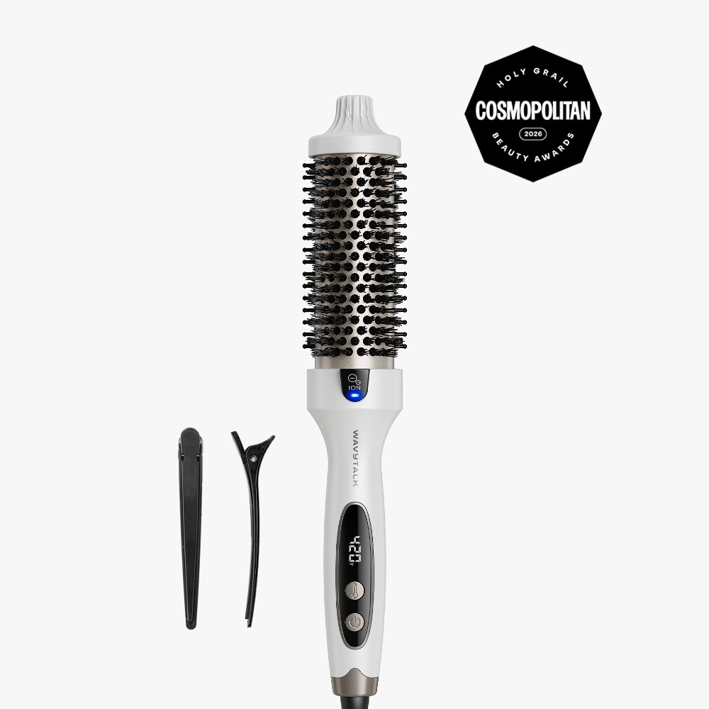 Hair styling tool with attachments on a white background, featuring the Cosmopolitan Beauty Award logo.