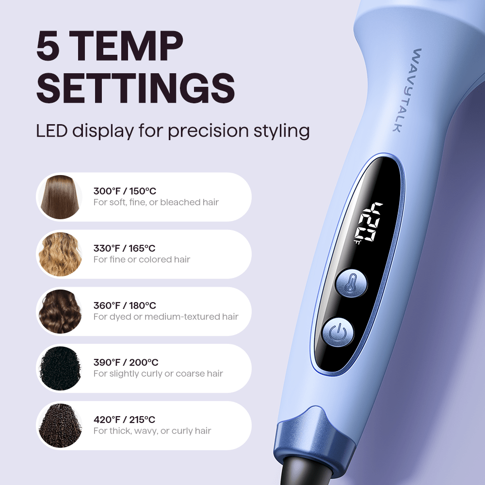 Blue Blowout Boost with digital display and temperature settings for hair care.