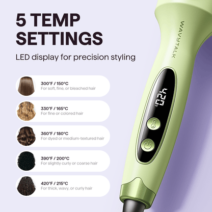 Green Blowout Boost with temperature settings displayed on a purple background
