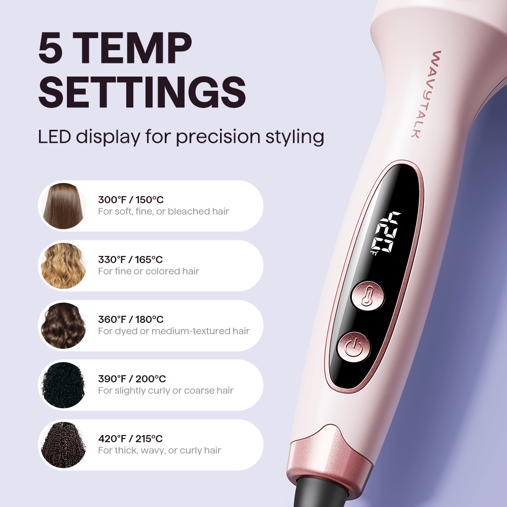 Pink Blowout Boost with digital display and temperature settings on a light purple background