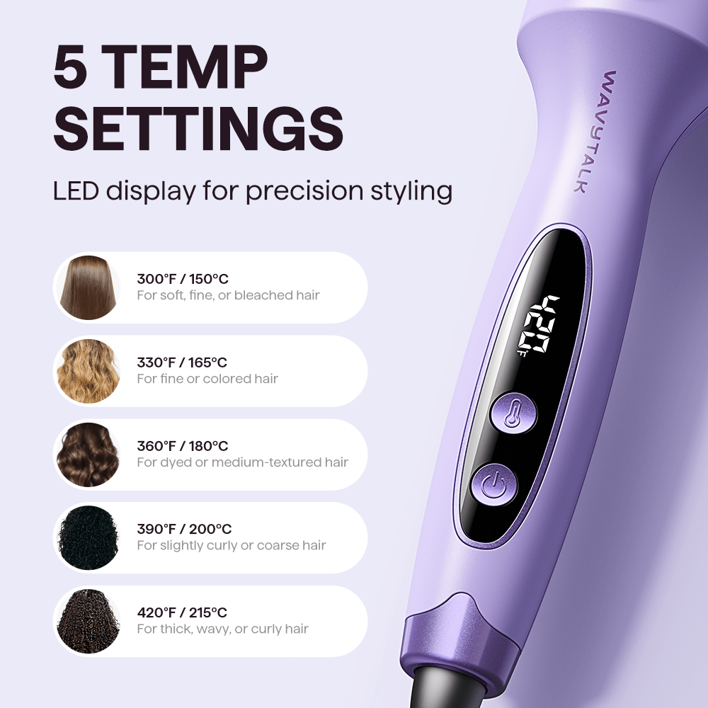 Purple Blowout Boost with digital display and temperature settings on a light gray background