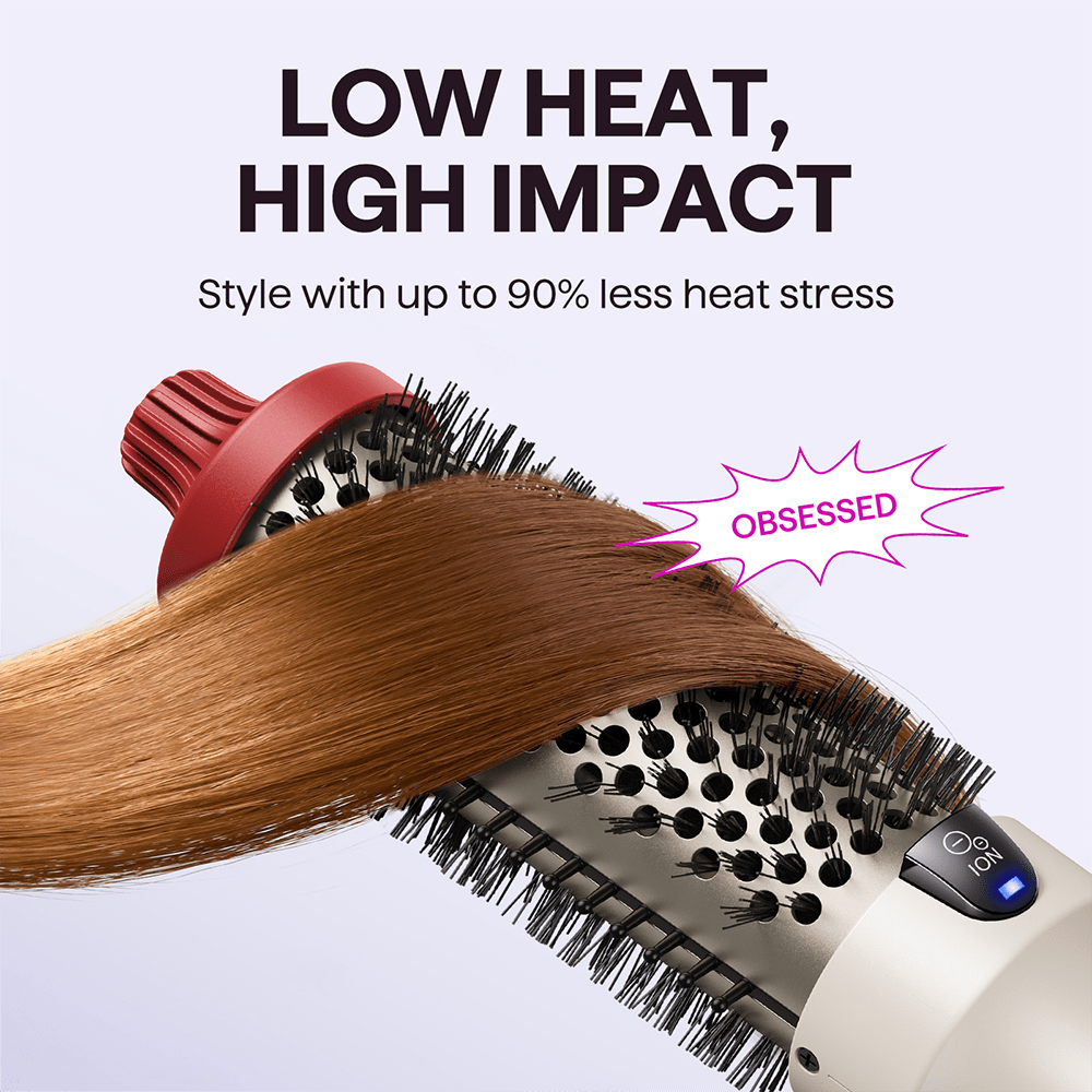 Holiday LE Blowout Boost with text 'Low Heat, High Impact' on a white background