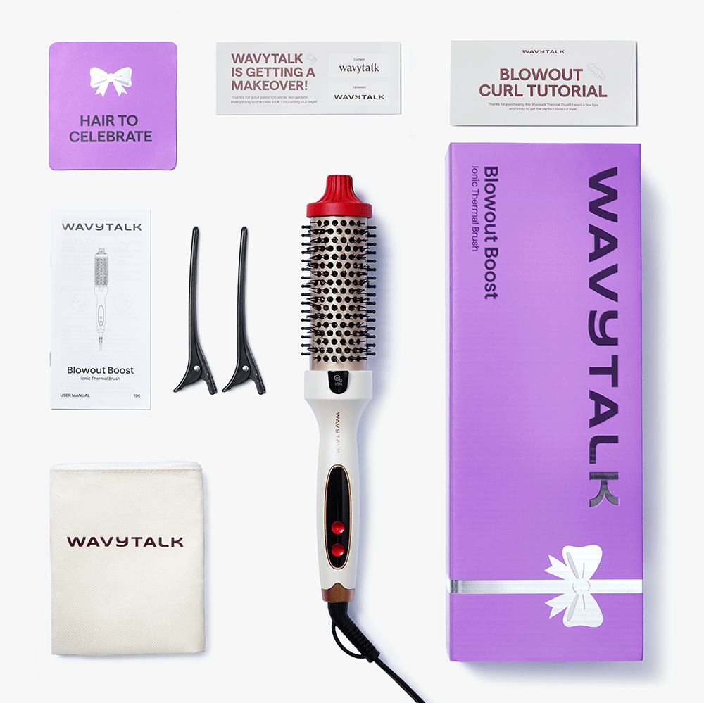 Wavytalk holiday LE Blowout Boost with packaging and accessories on a white background
