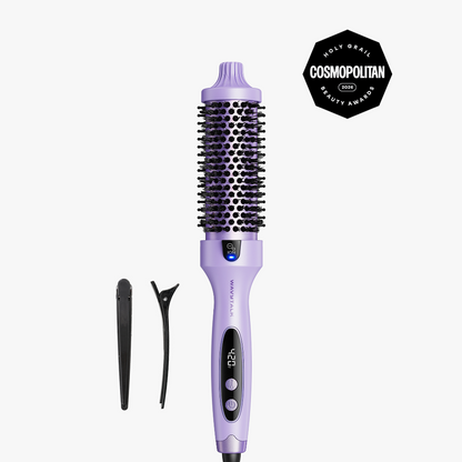 Purple hair styling tool with attachments on a white background, featuring the Cosmopolitan Beauty Award logo.