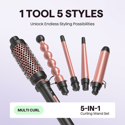 Rose gold Pink Multi Curl 5-in-1 set on a light purple background