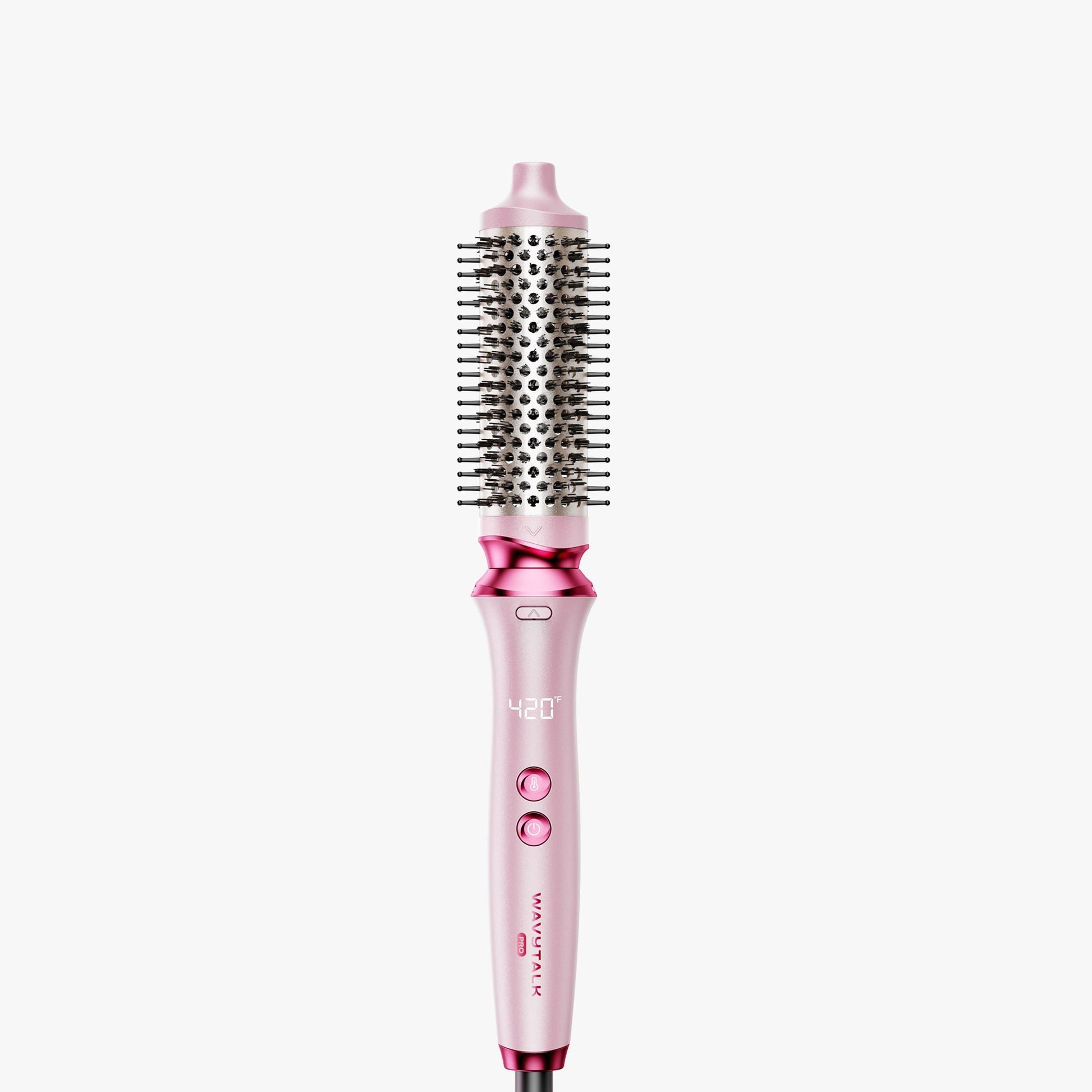 A pink Heatwave Pro 1.5" hair curler with a digital temperature readout.