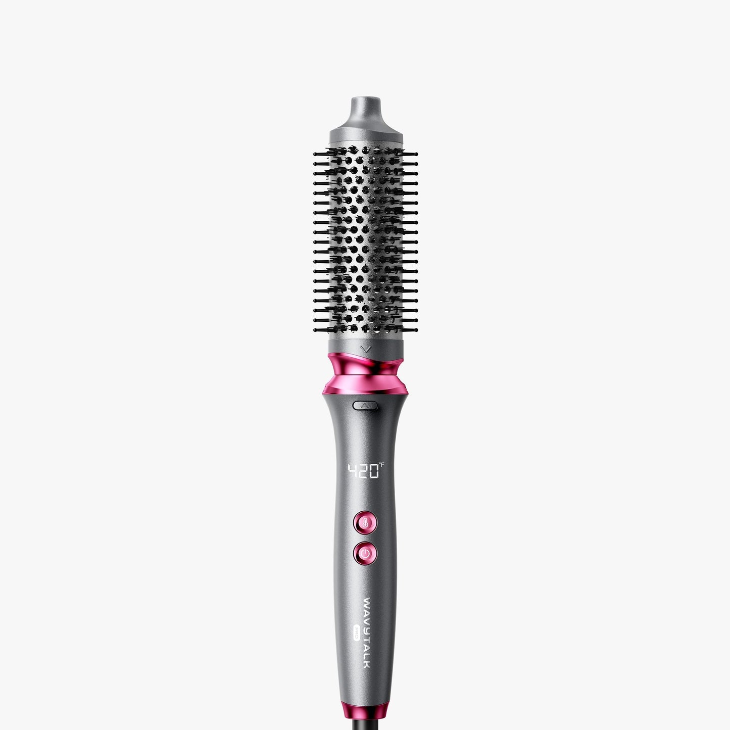 Gray Heatwave Pro hair styling tool with pink and gray design on a white background