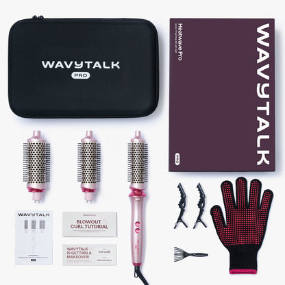 WavyTalk pink Heatwave Pro and accessories on a white background