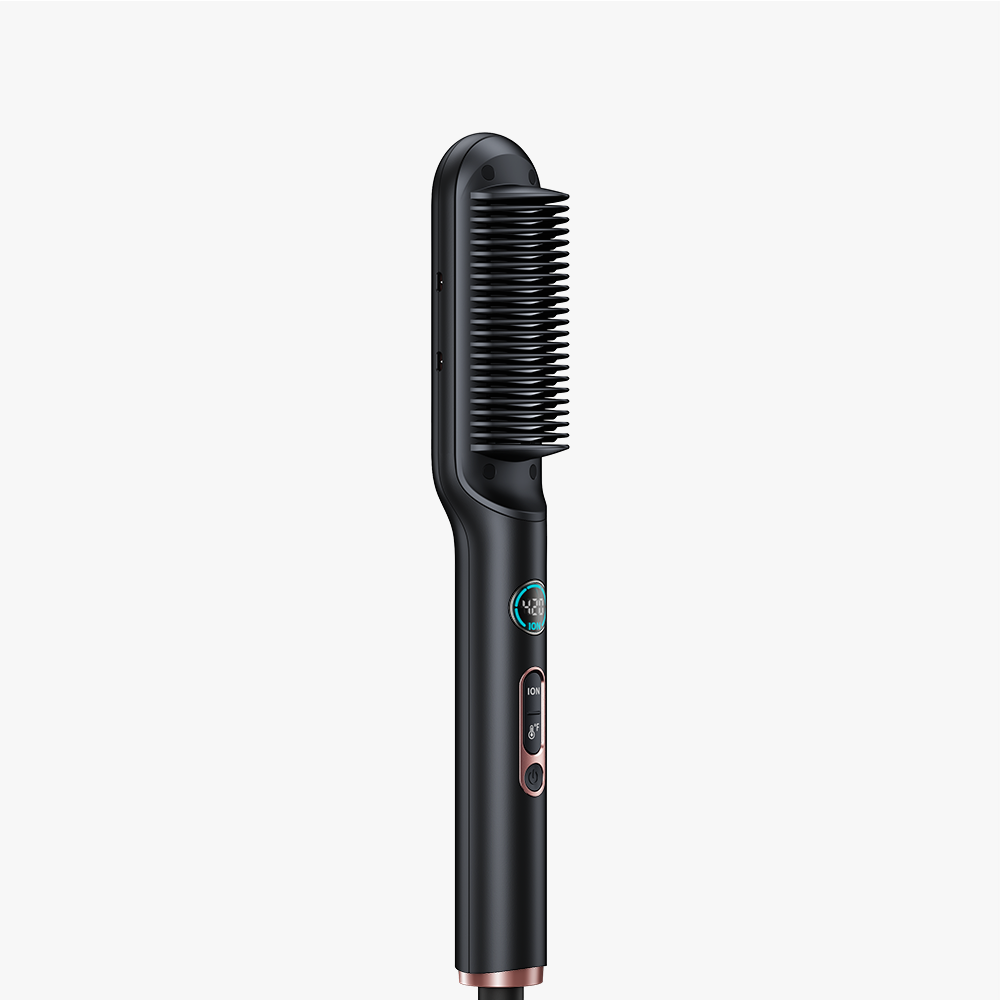 Rose gold Sleek Sweep hair straightening brush displayed on a clean white background.