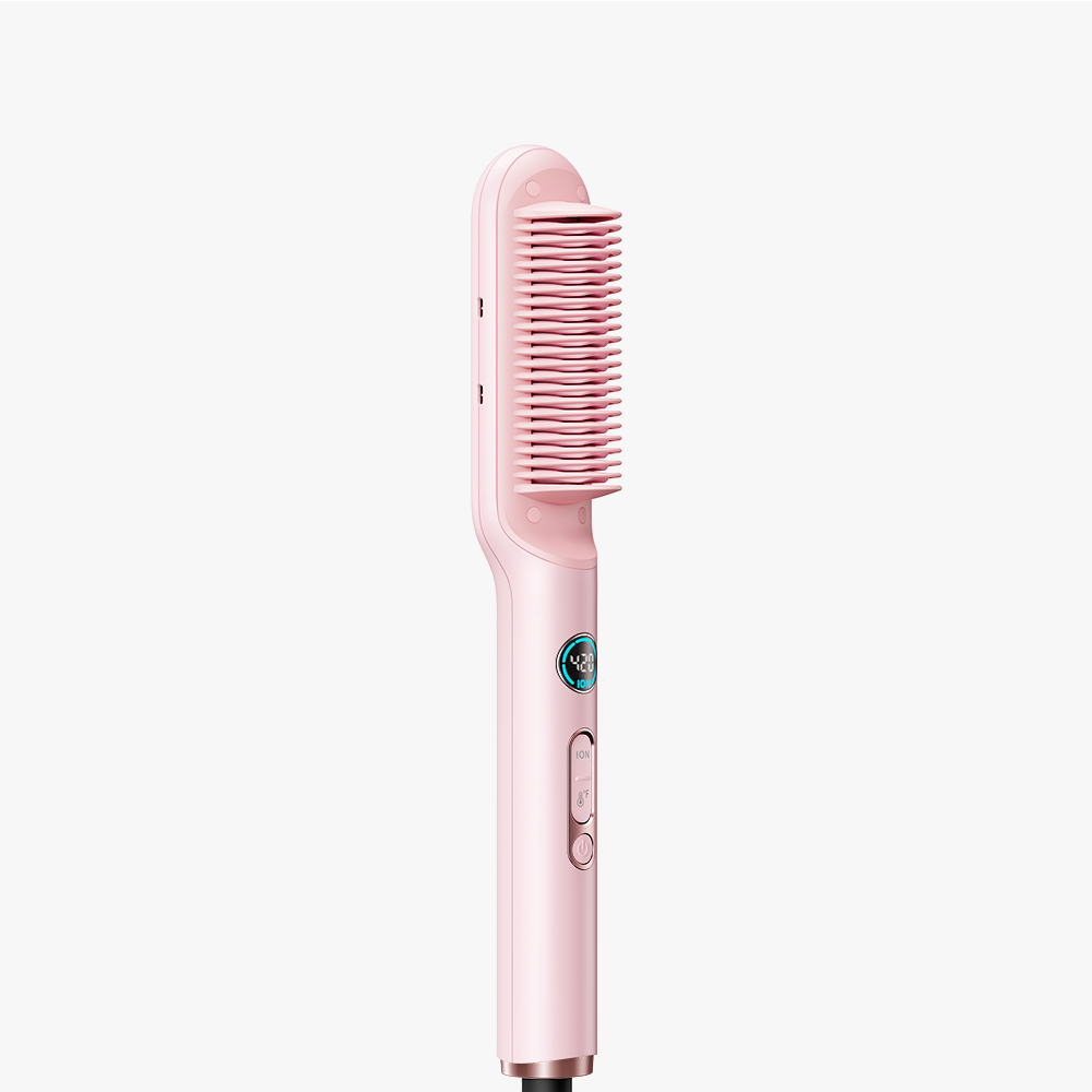 Pink Sleek Sweep hair straightening brush displayed on a clean white background.