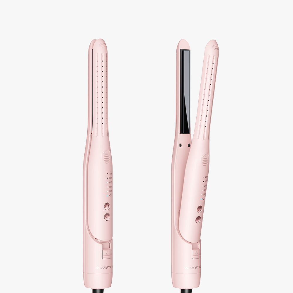 Pink hair straightener on a white background