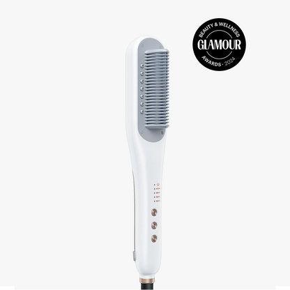 White Steamline Pro hair straightening tool featuring the Glamour 2024 Beauty & Wellness Award badge, showcasing its award-winning performance on a clean white background.