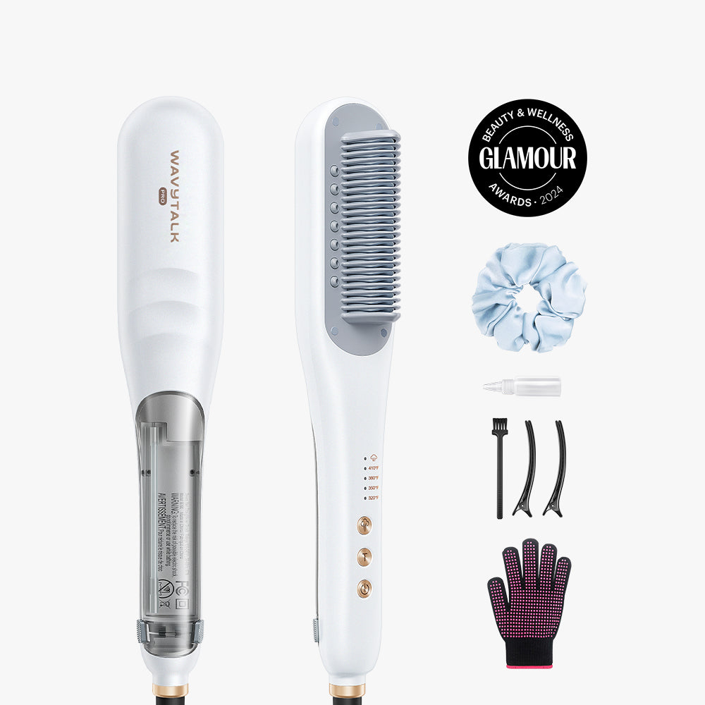 Hair styling tool set with attachments on a white background, featuring the Glamour Beauty & Wellness Award.