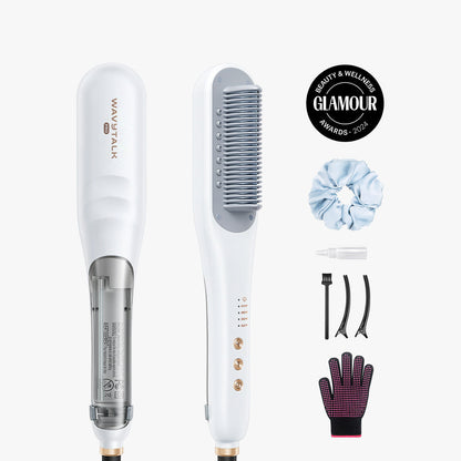 Hair styling tool set with attachments on a white background, featuring the Glamour Beauty & Wellness Award.