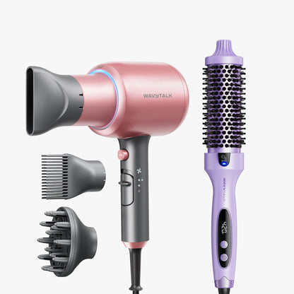 Rose Gold Blown Away and purple Blowout Boost display on a white background