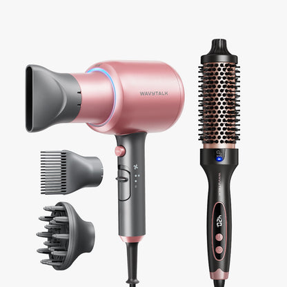 Rose Gold Blown Away and rose gold Blowout Boost display on a white background