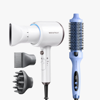 White Blown Away and blue Blowout Boost display on a white background
