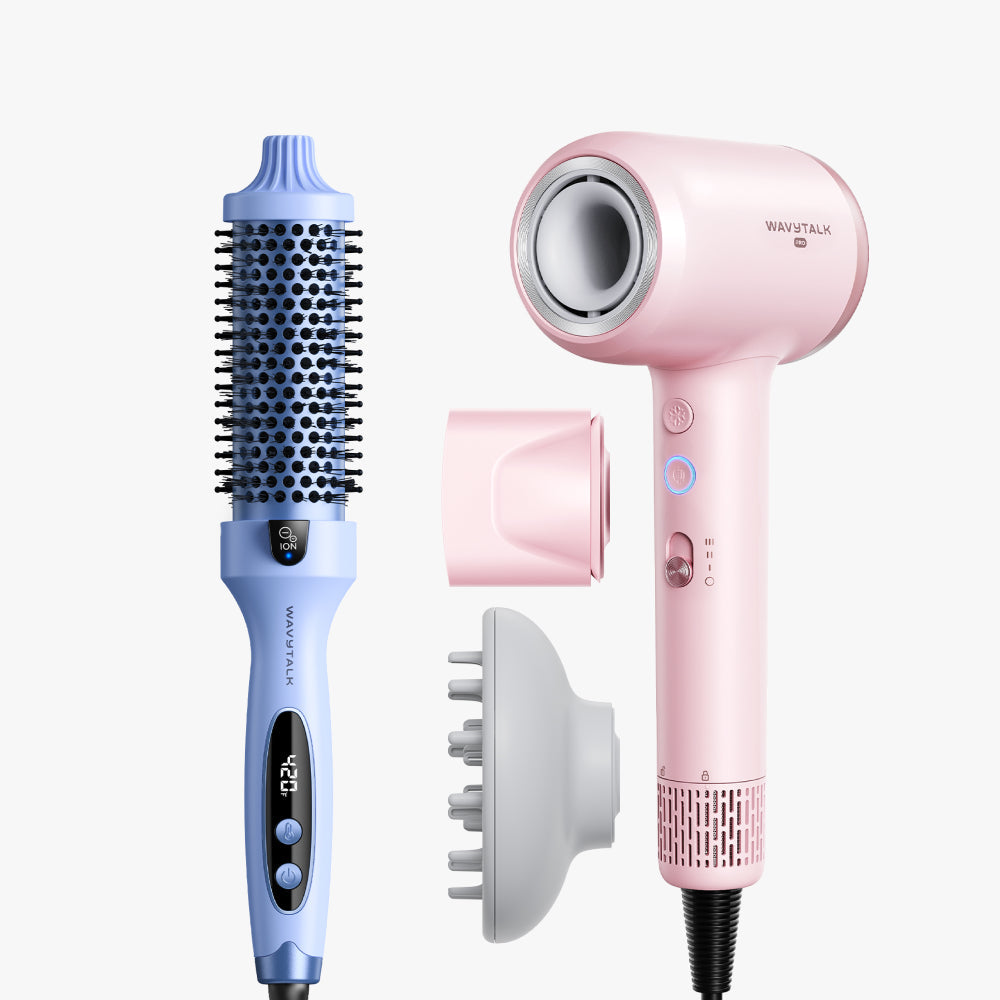 Blue Blowout Boost and pink Turblow Pro display on a white background