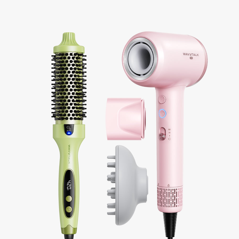 Green Blowout Boost and pink Turblow Pro display on a white background