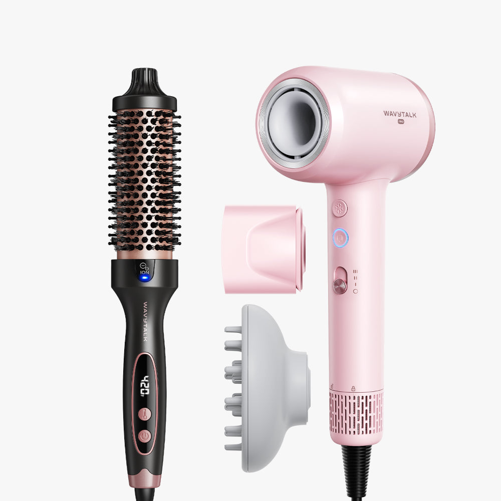 Rose gold Blowout Boost and pink Turblow Pro display on a white background