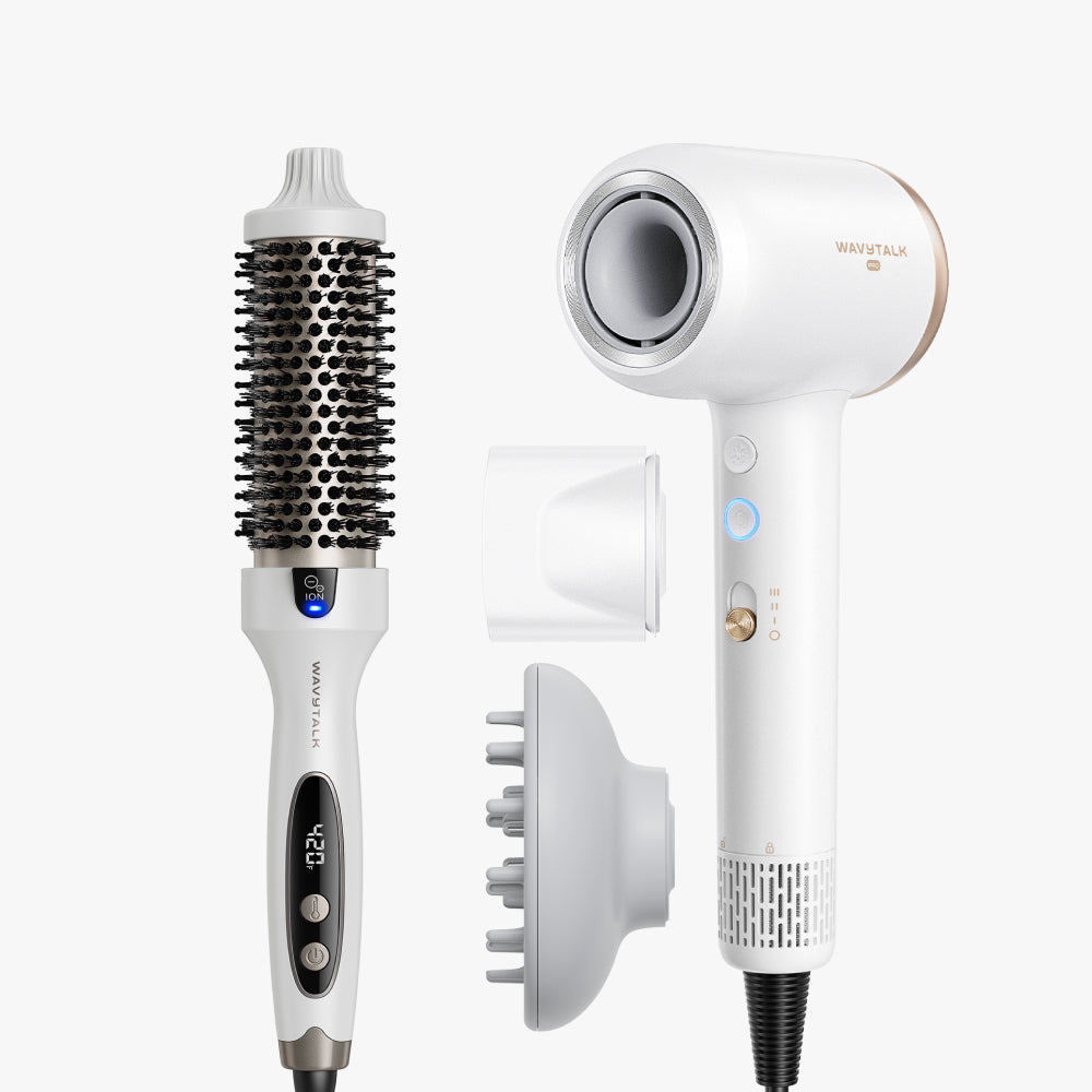 White Blowout Boost and white Turblow Pro display on a white background