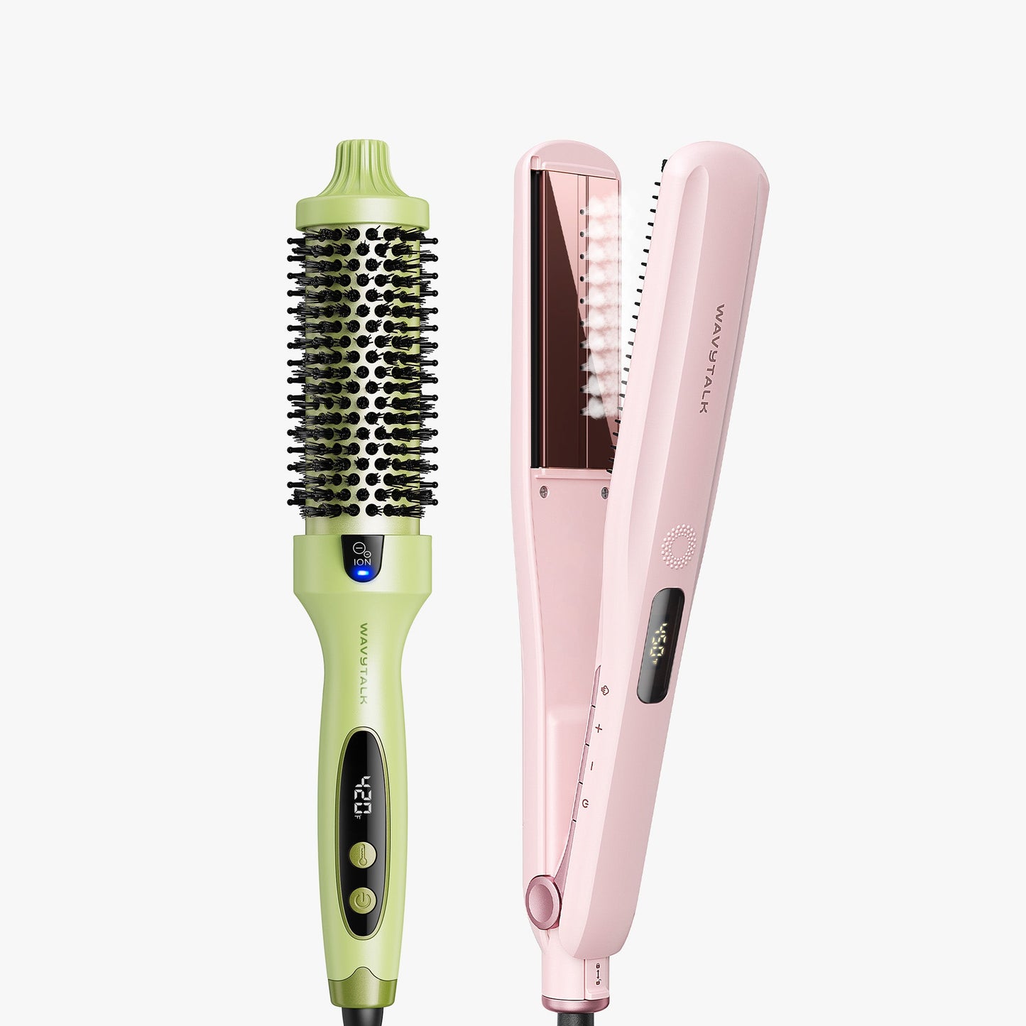 Green Blowout Boost and pink Steam Sesh on a white background