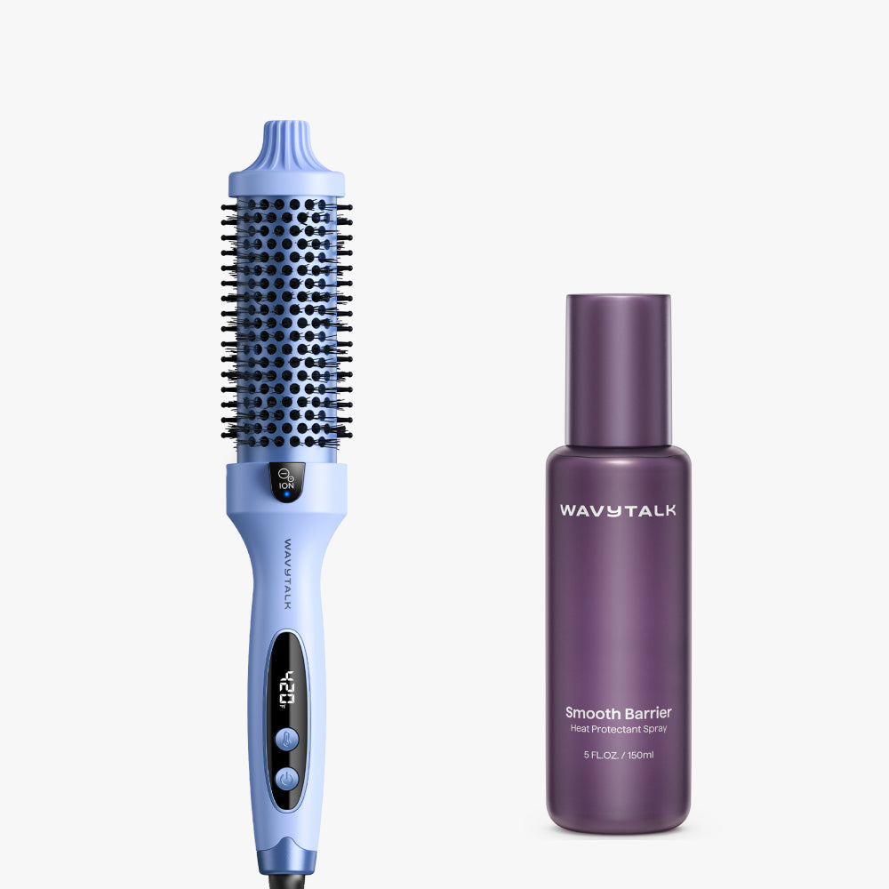 Blue Blowout Boost and bottle of Smooth Barrier on a white background