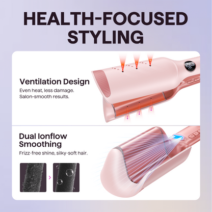Power Wave with ventilation design and dual ionflow smoothing features on a light purple background.
