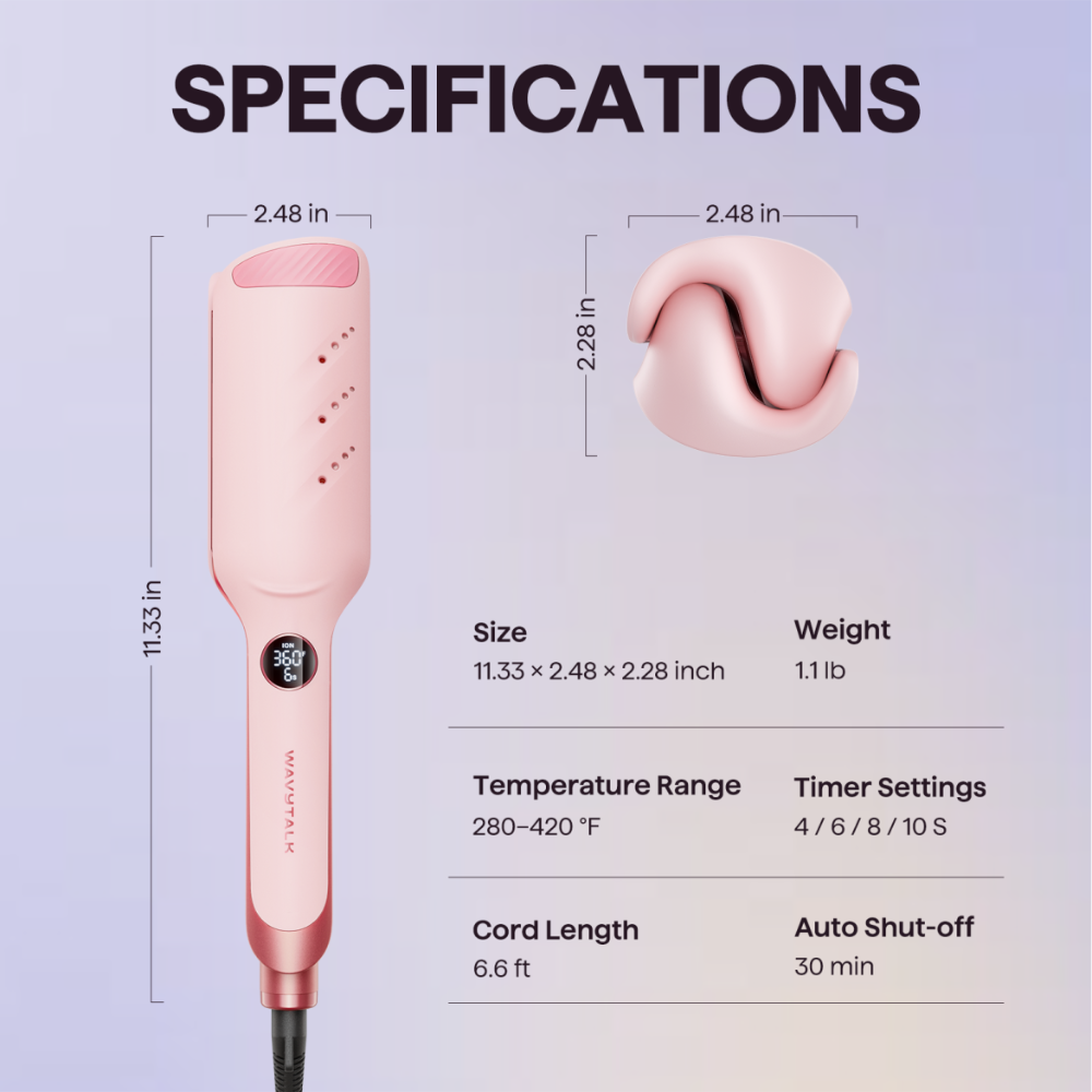 Pink Power Wave with specifications on a light purple background