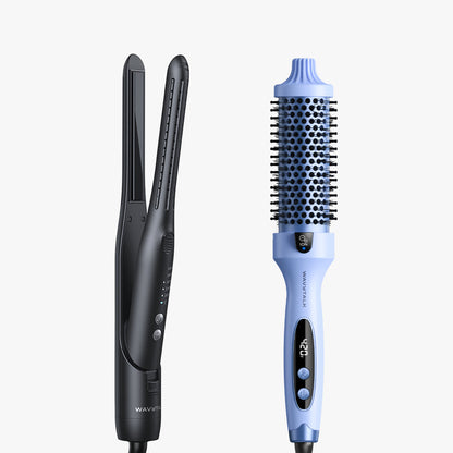 Black Cool Curl Pencil and blue Blowout Boost on a white background