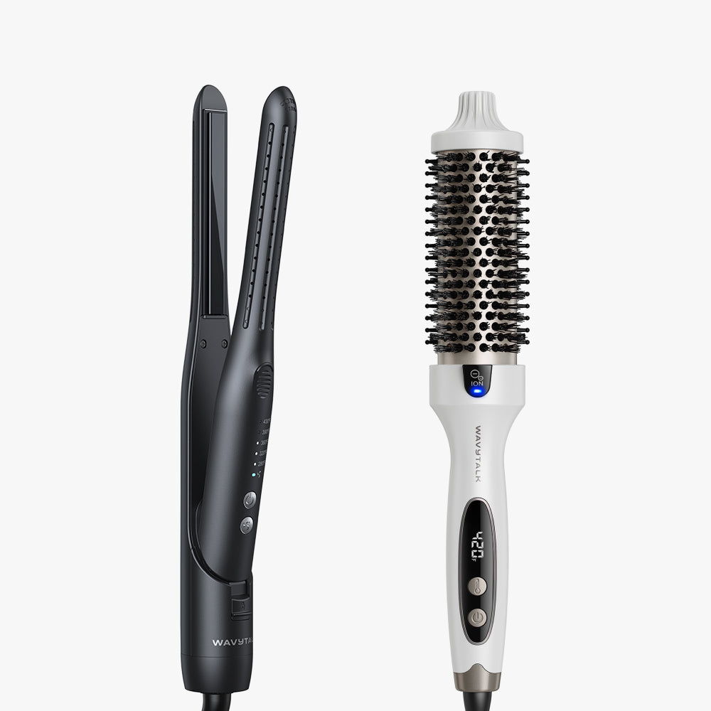 Black Cool Curl Pencil and white Blowout Boost on a white background