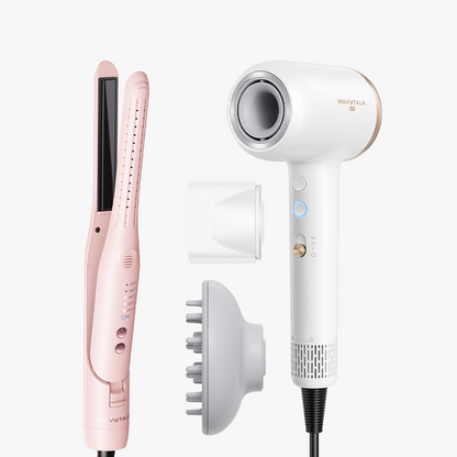 Pink Curl Cool Pencil and white Turblow Pro with multiple attachments on a white background