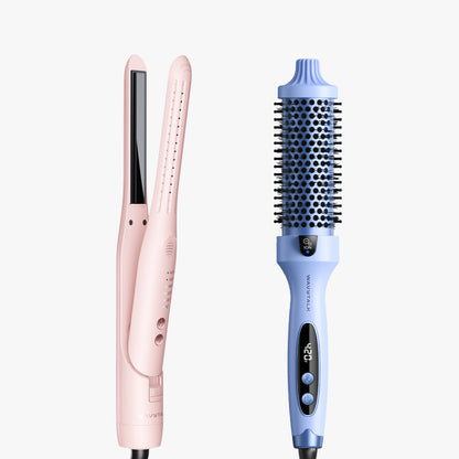 Pink Cool Curl Pencil and blue Blowout Boost on a white background