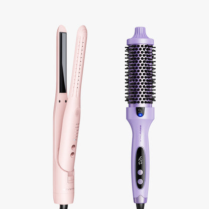 Pink Cool Curl Pencil and purple Blowout Boost on a white background