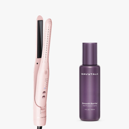 Pink Cool Curl Pencil and bottle of Smooth Barrier on a white background