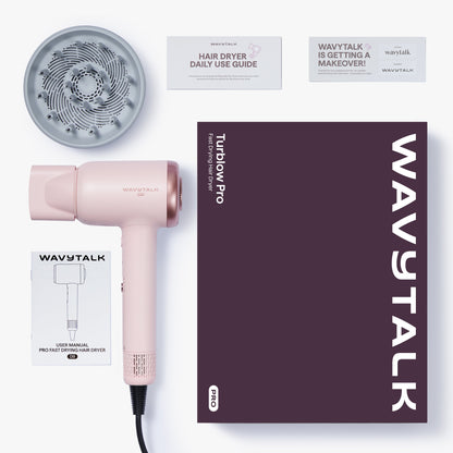 Pink Turblow Pro with packaging and guides on a white background