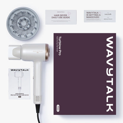 White Turblow Pro with packaging and guides on a white background