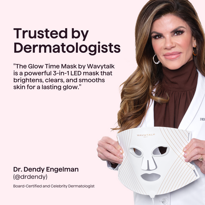 Advertisement for Wavytalk Glow Time Mask with Dr. Dendy Engelman endorsing it.