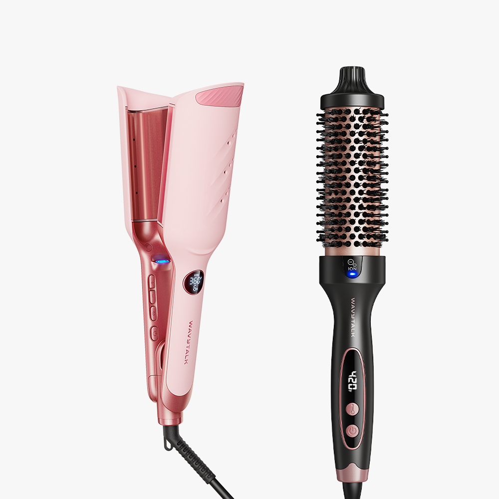 Pink Power Wave and rose gold Blowout Boost on a white background