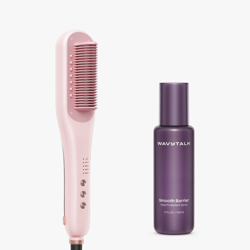 Pink Steamline Pro and bottle of Smooth Barrier on a white background