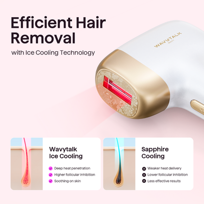 Hair removal device with ice cooling technology on a pink background