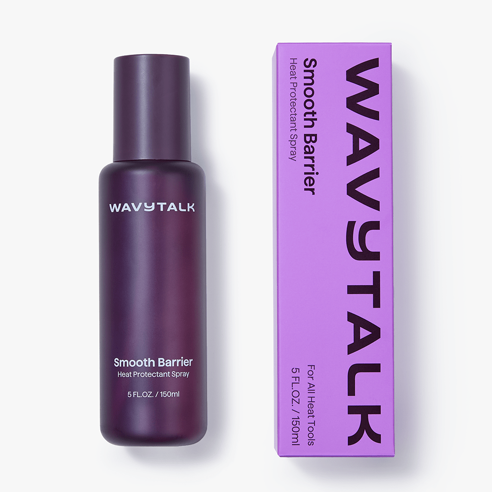 WavyTalk Smooth Barrier heat protectant spray bottle and packaging on a white background